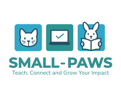 Logo for Small Paws with icons of a cat, a checkmark, and a bunny, and the tagline 'Your Go-To for Pet Care'.