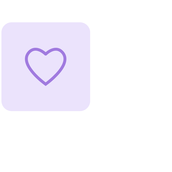 A light purple icon of a heart inside a rounded square displayed on a dark background.