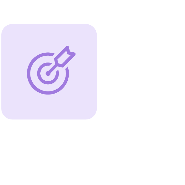 Purple icon of a target with an arrow hitting the bullseye.