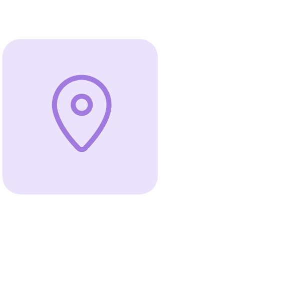 A purple icon of a map pin inside a rounded square.