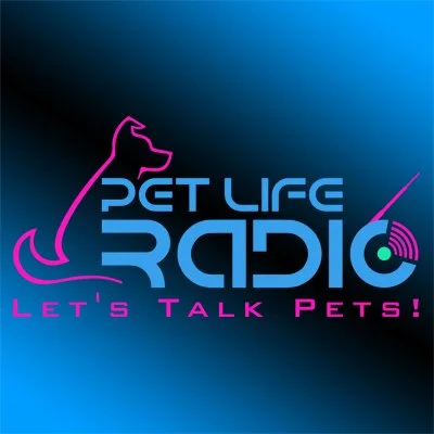 Logo for Pet Life Radio featuring a stylized dog outline, text 'Pet Life Radio', and the slogan 'Let's Talk Pets!'