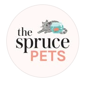 Logo for 'The Spruce Pets' featuring a cat and a blue pet carrier