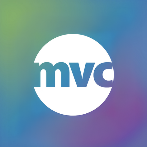 MVF logo with gradient background of green, blue, and purple