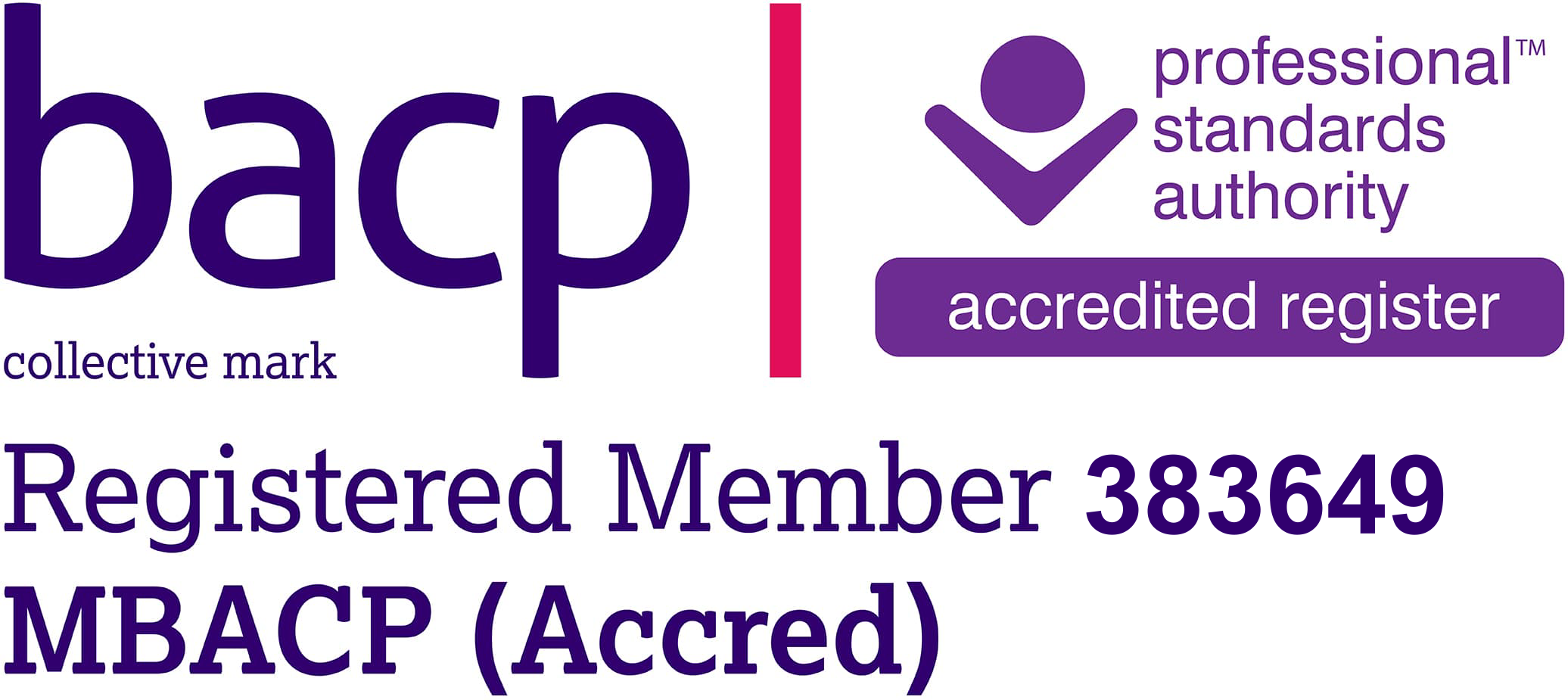 A professional certification badge with a purple and white color scheme, featuring the BACB logo, accreditation symbols, and text indicating certification for a member with specific credentials.