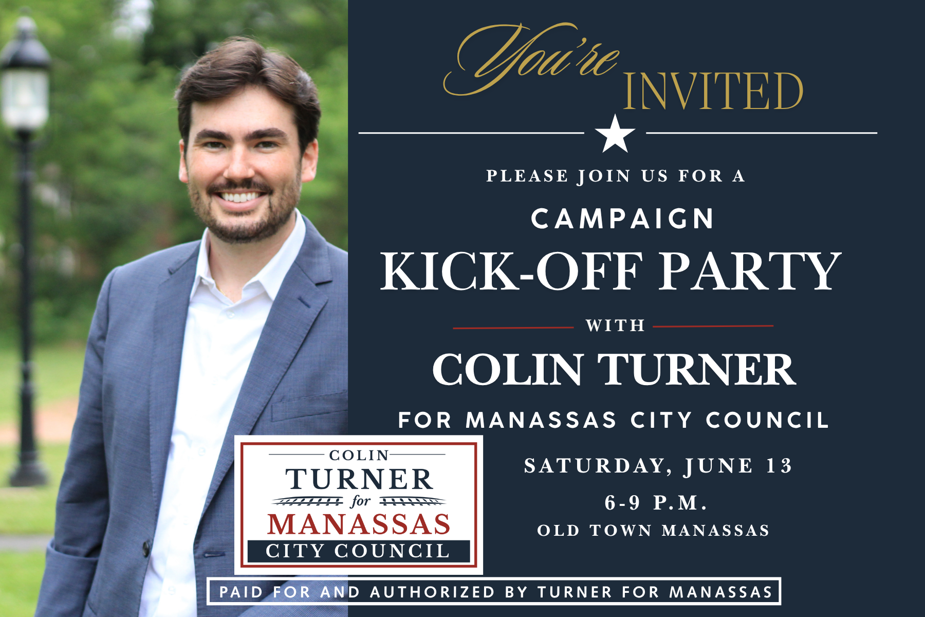 Colin Turner to Host Campaign Kick-Off Event in Historic Old Town Manassas