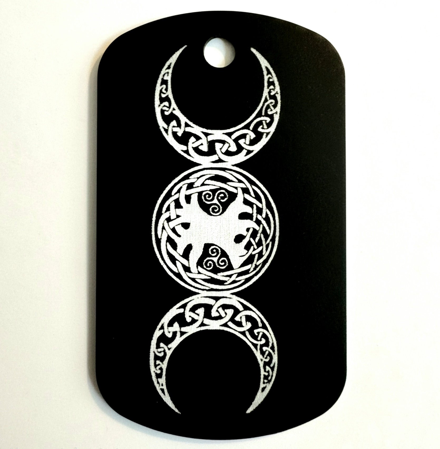 CLEARANCE/MISPRINT Metal Dog Tag - Triple Moon/Yggdrasil