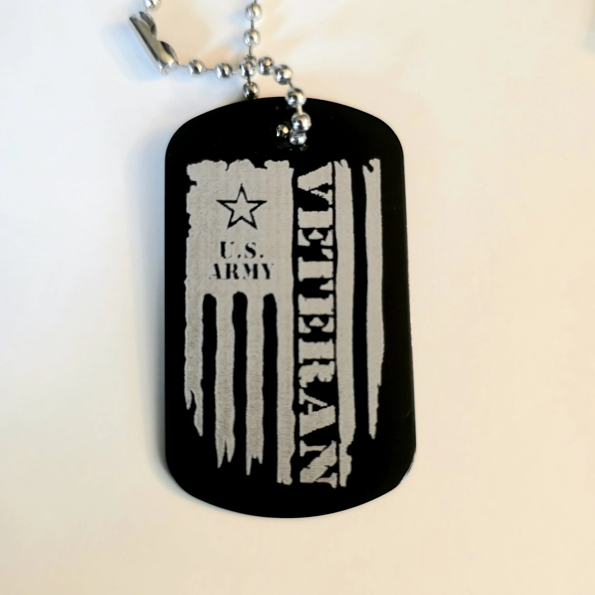 CLEARANCE/MISPRINT Metal Dog Tag -  Army Veteran Flag