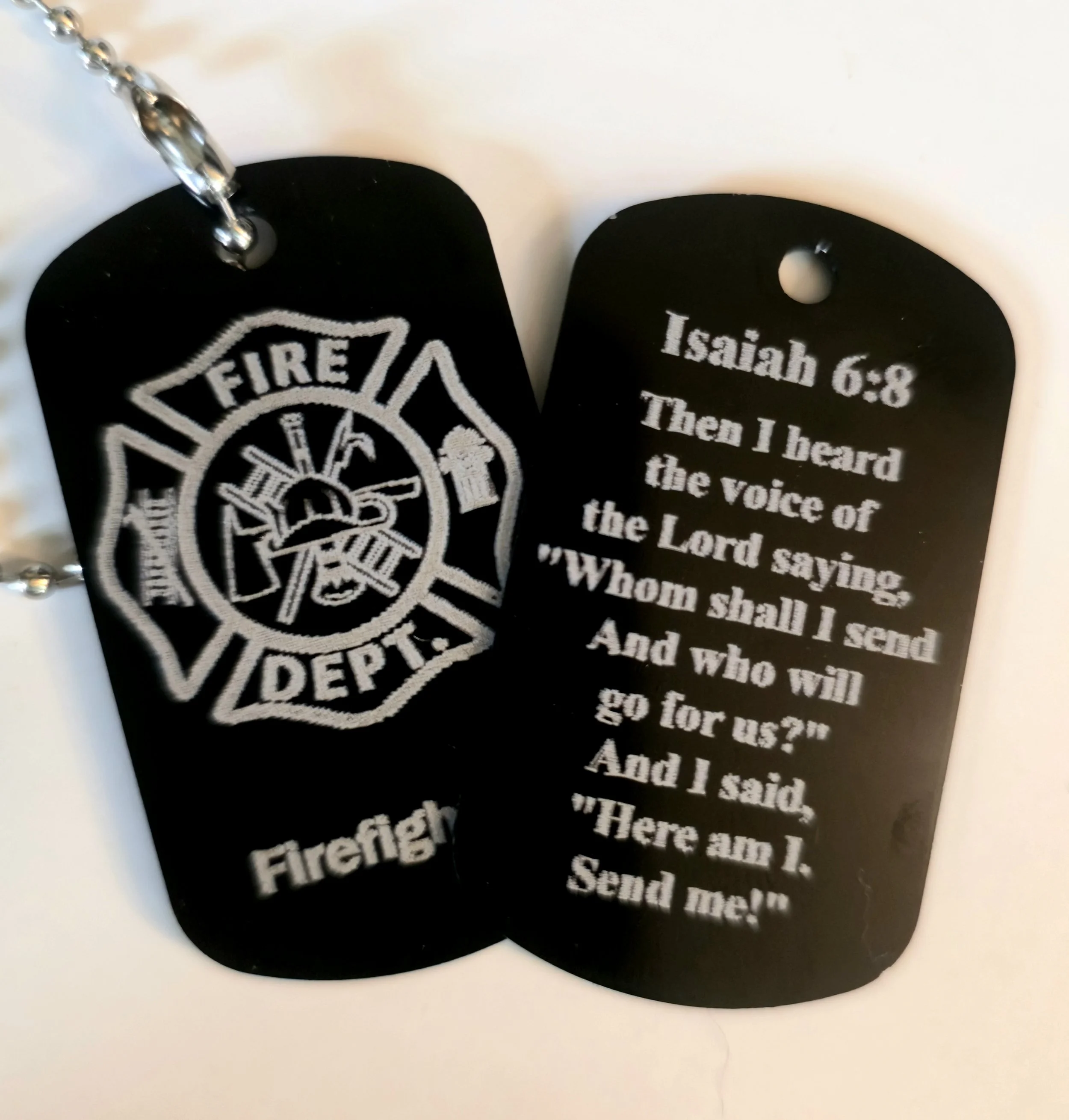 CLEARANCE/MISPRINT Metal Dog Tag -  Fireman's Prayer