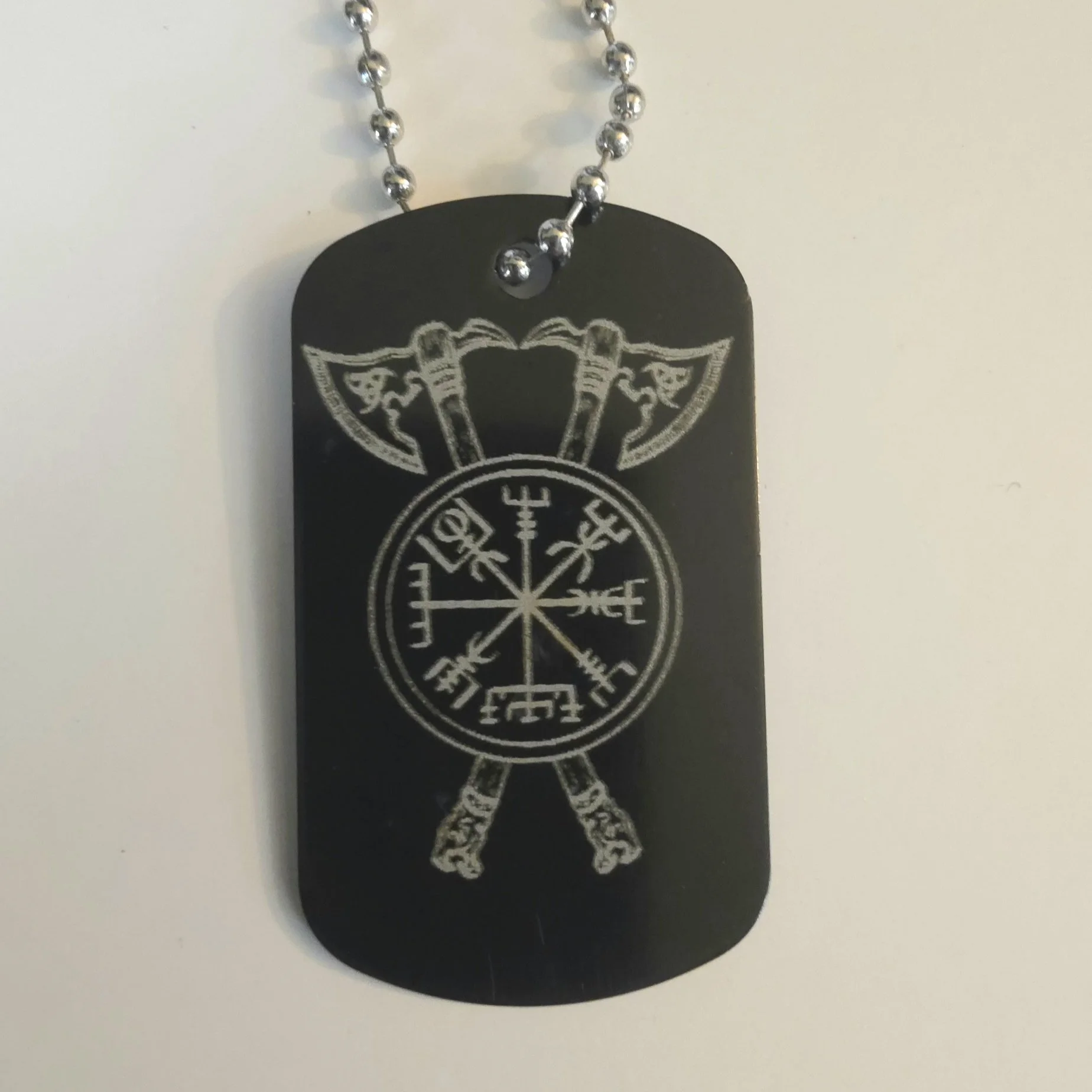 CLEARANCE/MISPRINT Metal Dog Tag -Axe and Helm