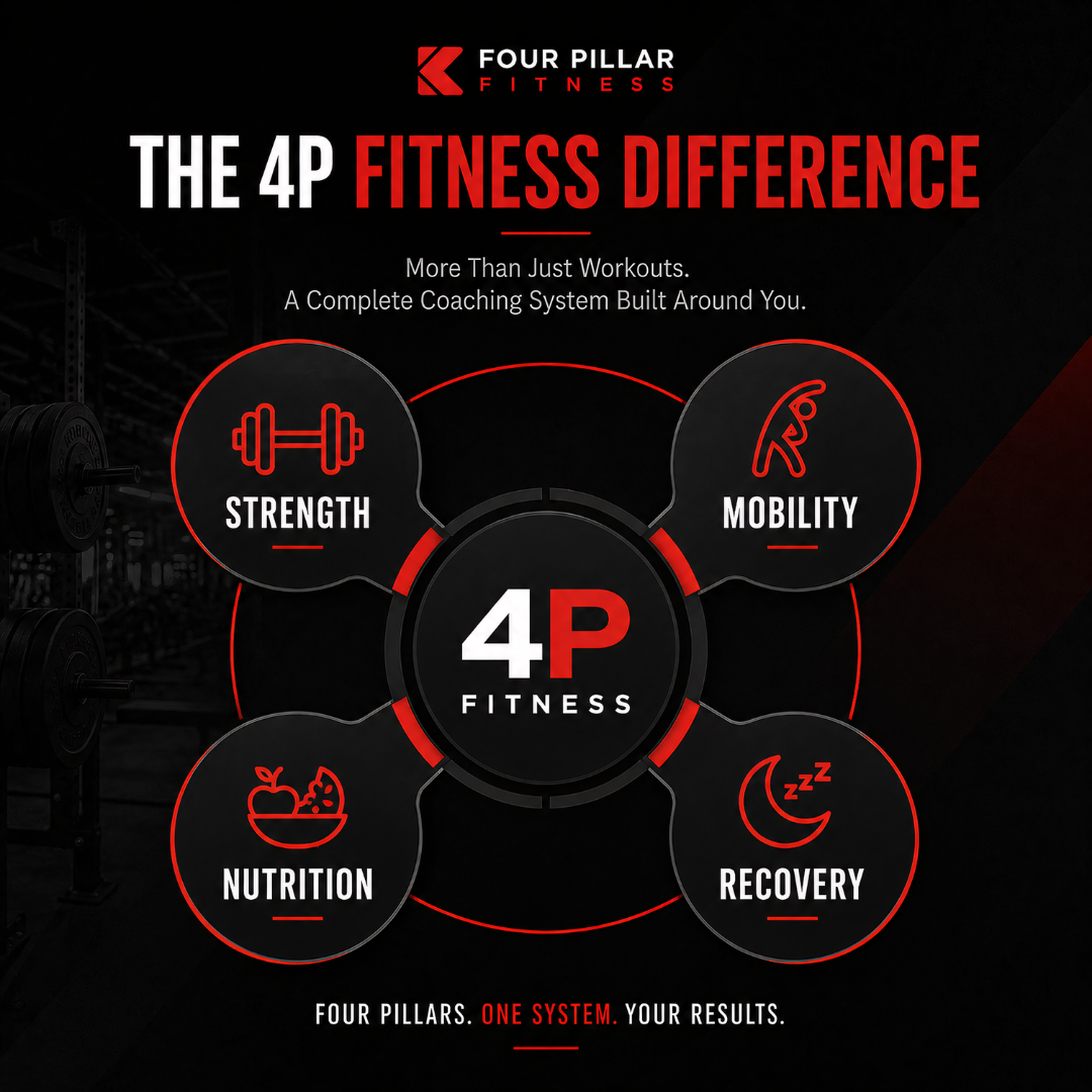 The 4P Fitness Difference. 4P Fitness is built around Strength, Mobility, Nutrition, and Recovery, so your plan supports the whole picture.