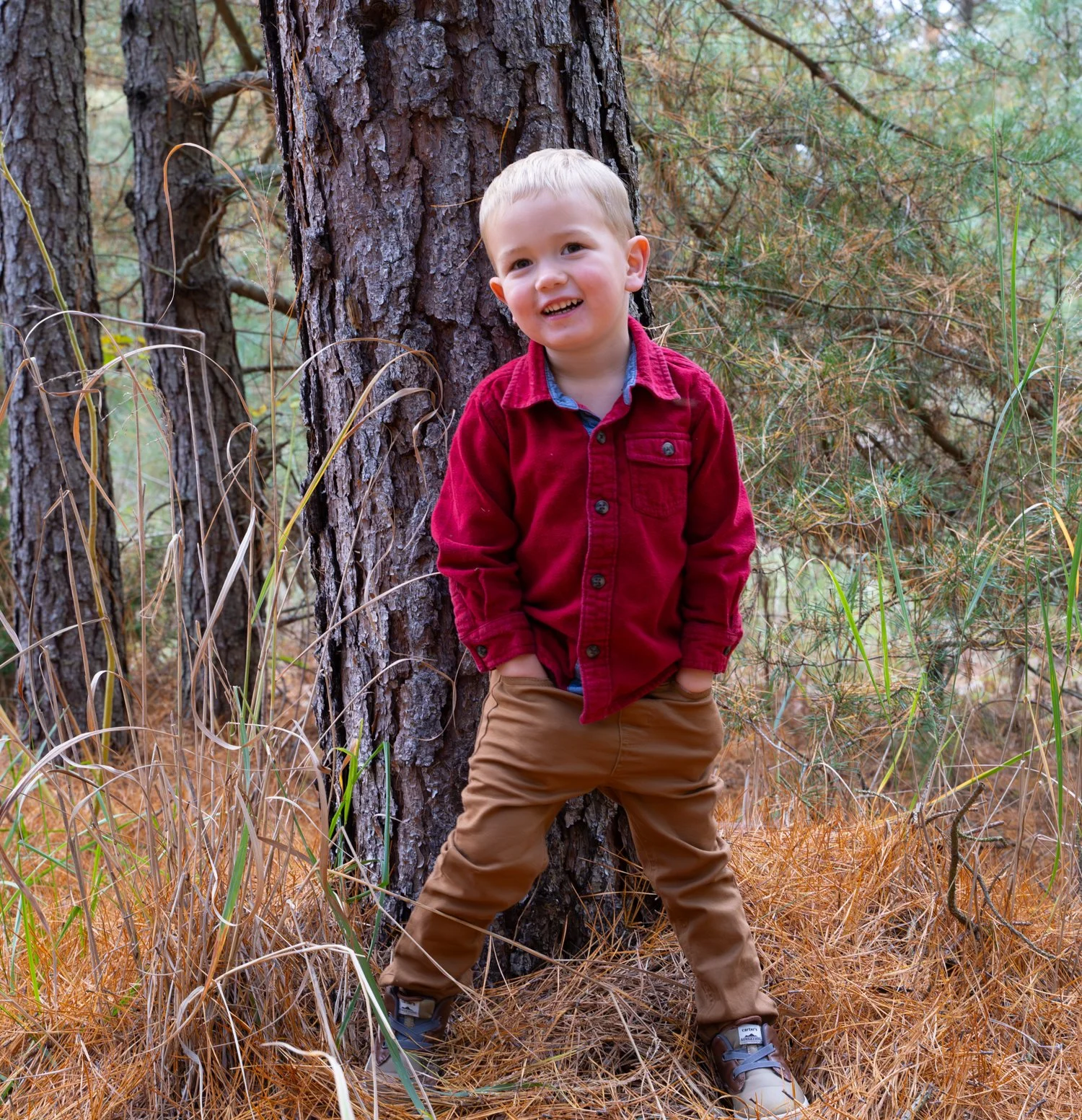 Boy pose in the woods