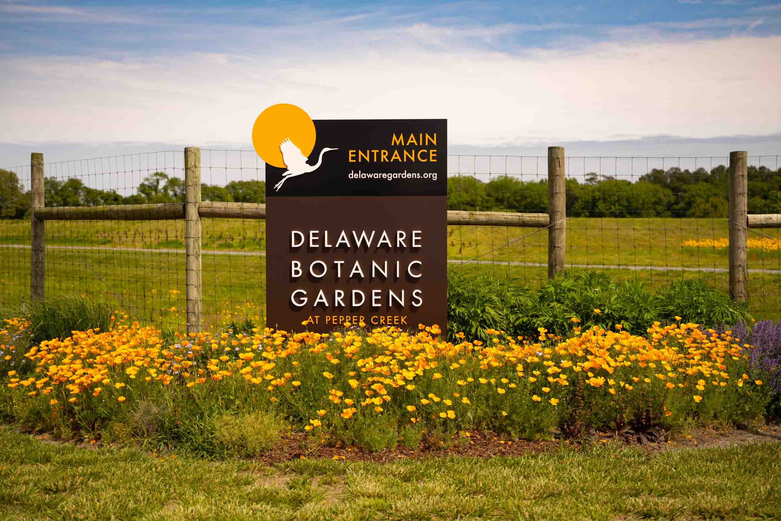 Brand sign surrounded by flowers