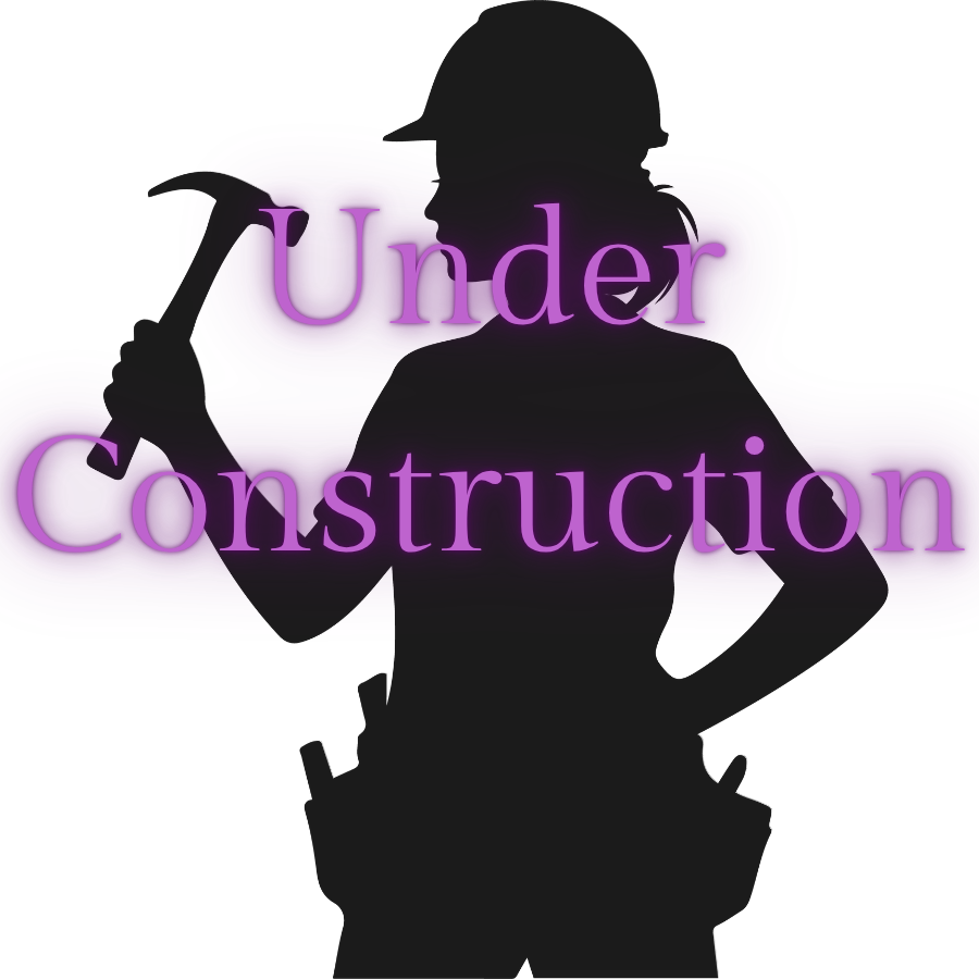 Silhouette of a female construction worker wearing a safety helmet, holding a hammer, with the words "Under Construction" in purple text.
