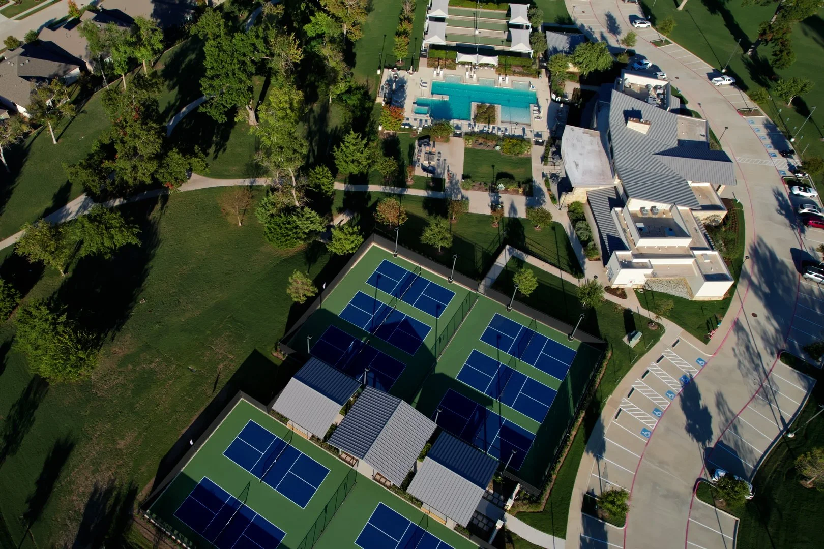 Drone image of Del Webb amenities in Trinity Falls McKinney TX