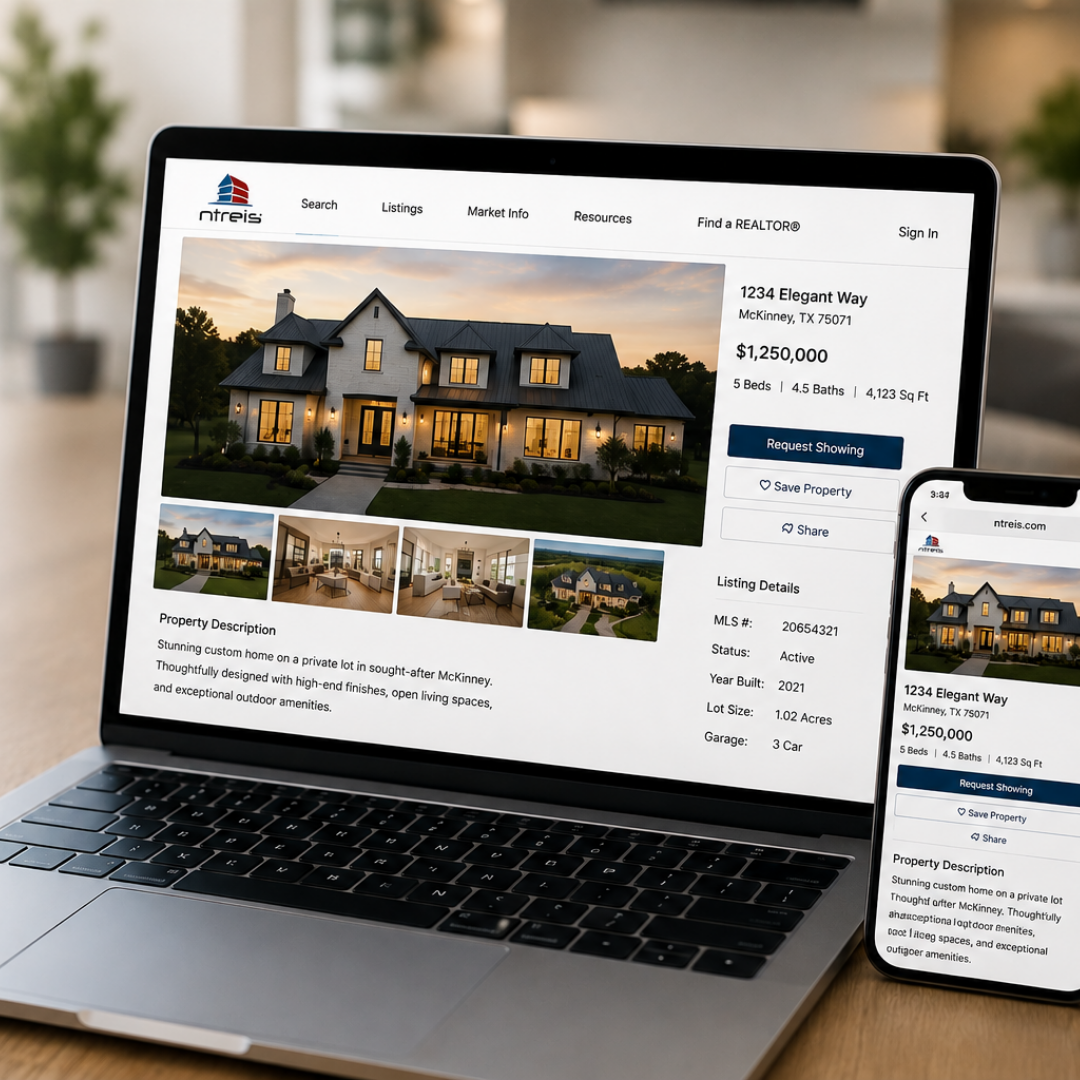 Real estate MLS listing displayed on laptop and mobile devices showcasing online home marketing exposure