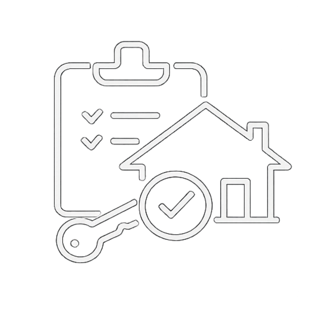 Home, key, and checkmark icon representing confidence and guidance throughout the McKinney Texas real estate process