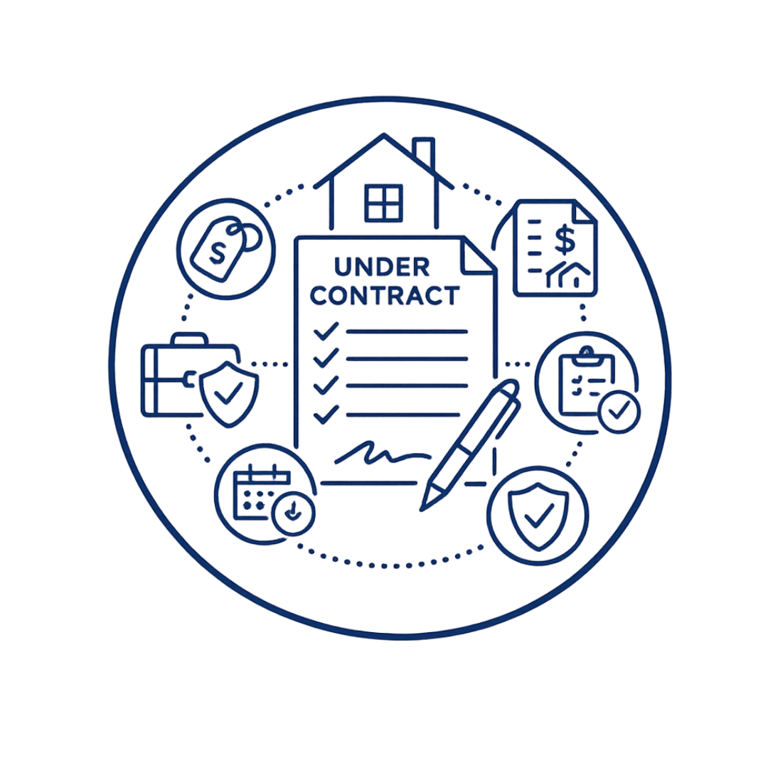 Real estate transaction coordination icon representing inspections, appraisal, title work, repairs, and the home closing process