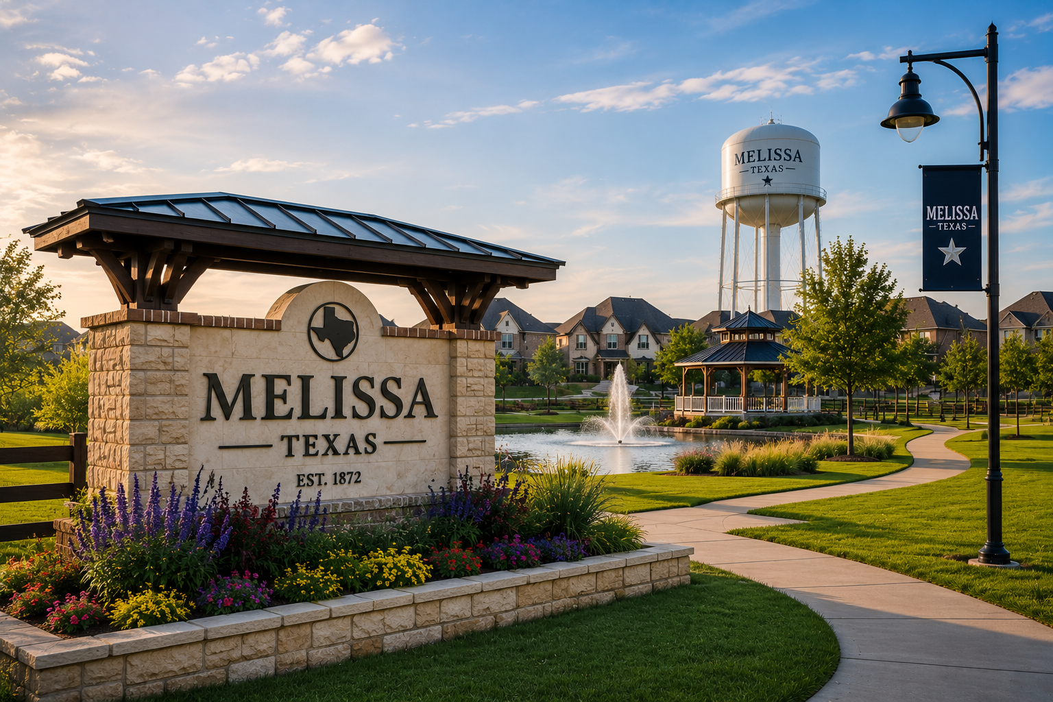Melissa Texas community featuring landscaped neighborhoods, walking trails, and suburban North Dallas living