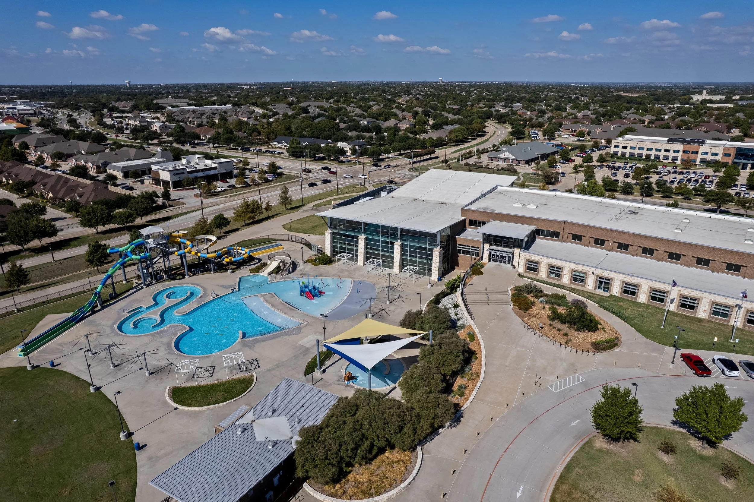 Aerial View of Apex Center and Outdoor Pool