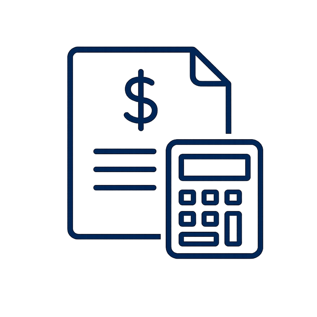 Calculator and financial document icon representing home buying budget planning