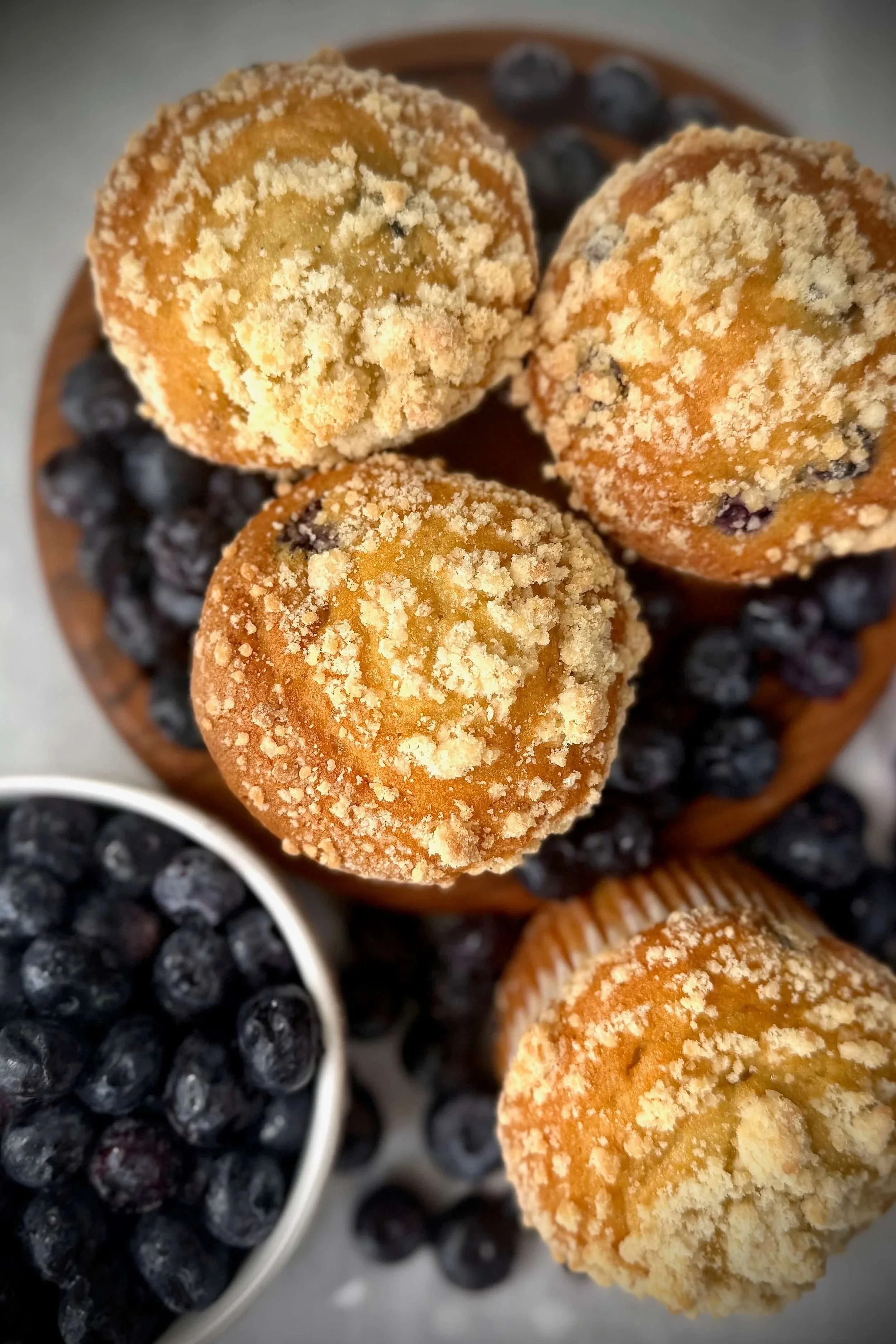 Blueberry crumble muffins made with fresh organic blueberries at Indigo Skies Farm