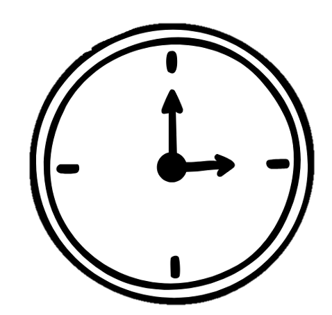 Hand-drawn clock icon representing visiting hours at Indigo Skies Farm