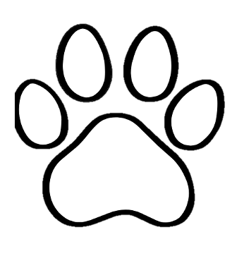 Hand-drawn dog paw icon representing dog-friendly visits at Indigo Skies Farm