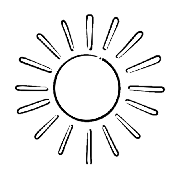 Hand-drawn sunshine icon representing warm summer days at Indigo Skies Farm