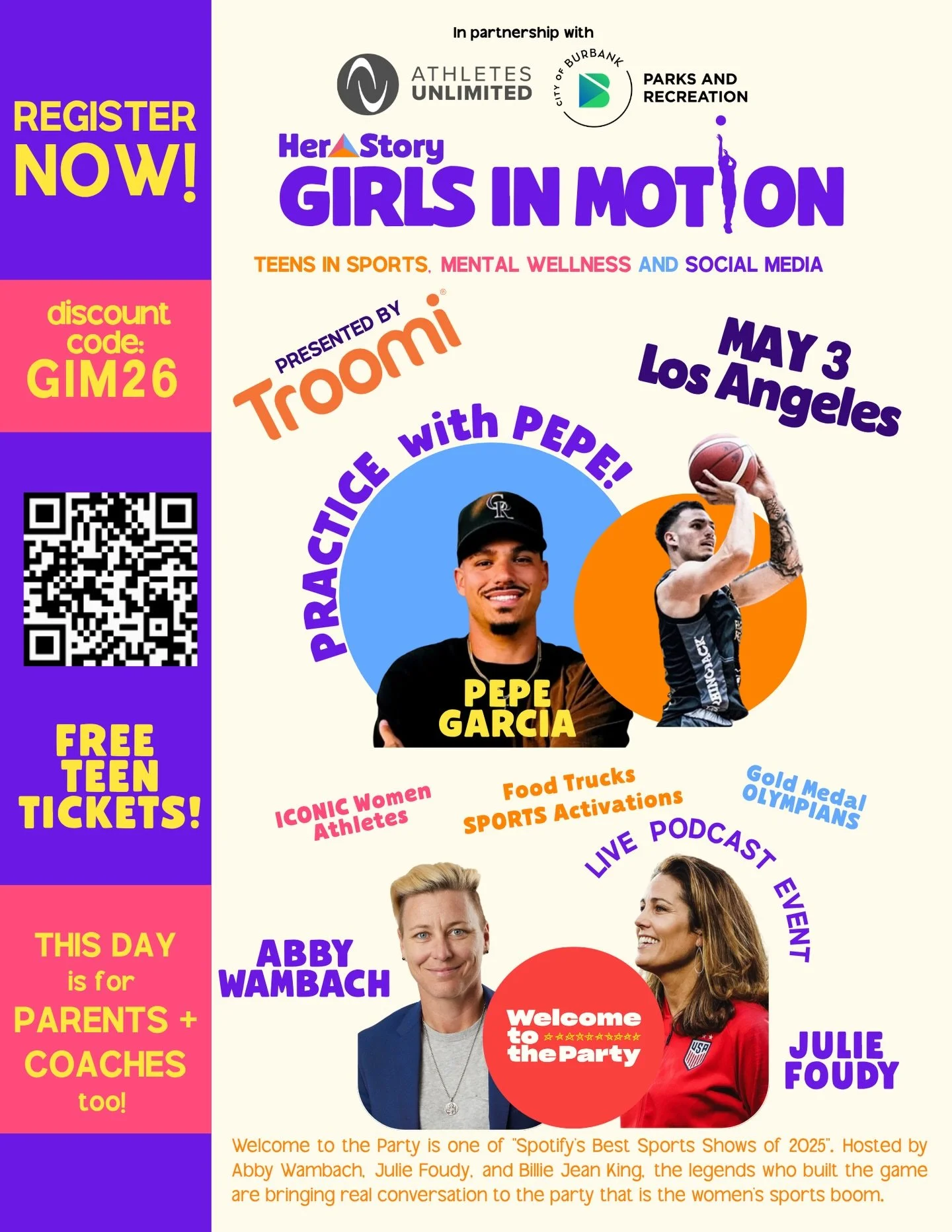 Pepe is coming to practice free throws with us  this Sunday, are you in?! 🏀😍

Girls In Motion is coming to LA. Teens, parents and coaches this day is for you! 🎉

Register for free teen tickets and use code GIM26 for discounted adult tickets 🎟️

L