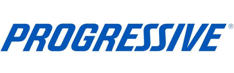 Progressive insurance logo in blue text on a black background.