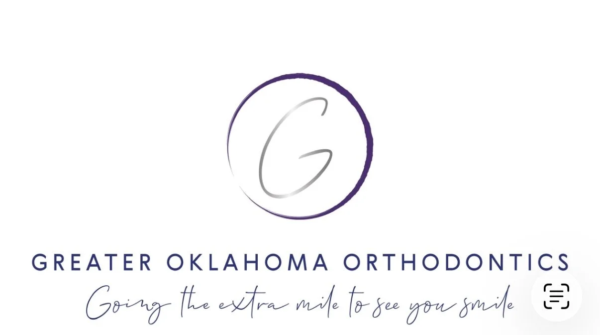 Logo of Greater Oklahoma Orthodontics with a stylized 'G' inside a circle and the text 'Going the extra mile to see you smile' beneath.