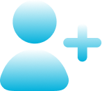 Abstract graphic design with blue gradient shapes and white accents.