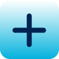 Blue background with a dark blue plus sign in the center