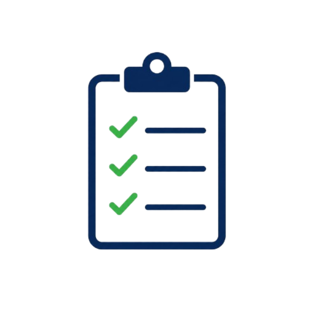 Illustration of a clipboard with a checklist, featuring three green checkmarks next to listed items.
