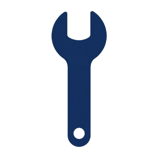 A dark blue wrench icon on a solid black background.