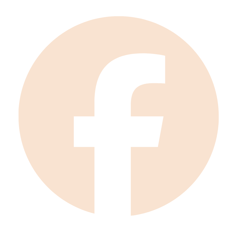 Facebook logo with a stylized 'f' in black on a beige circular background