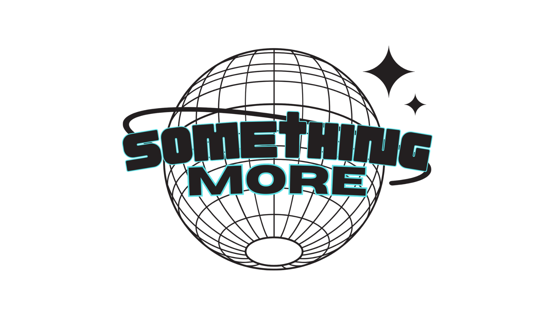 Retro-style logo with globe outline and the text 'SOMETHING MORE' in bold 3D letters with neon effect. The background is black.