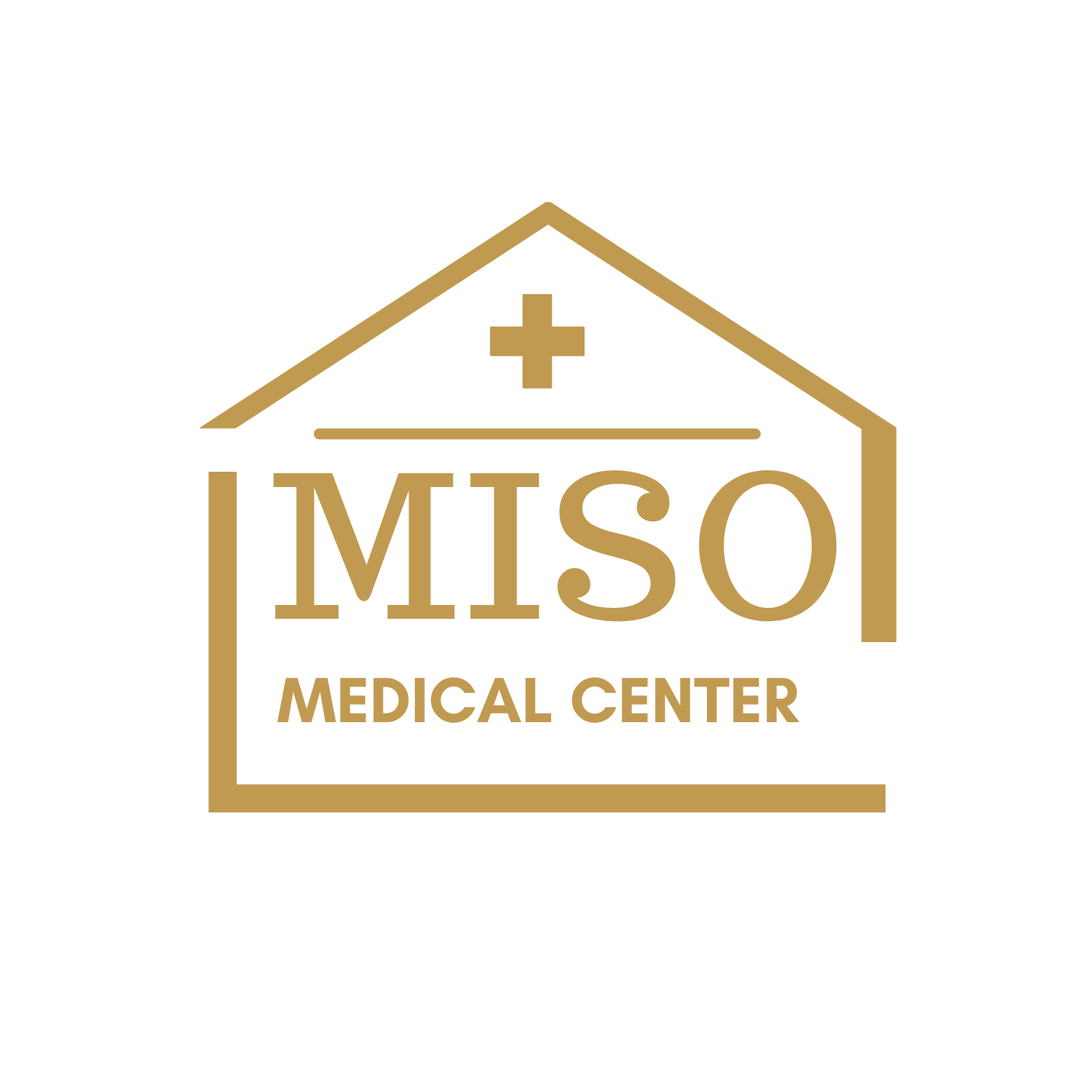 Logo for MISO Medical Center featuring a stylized house with a cross on the roof and the text 'MISO Medical Center' underneath, in gold color on a black background.