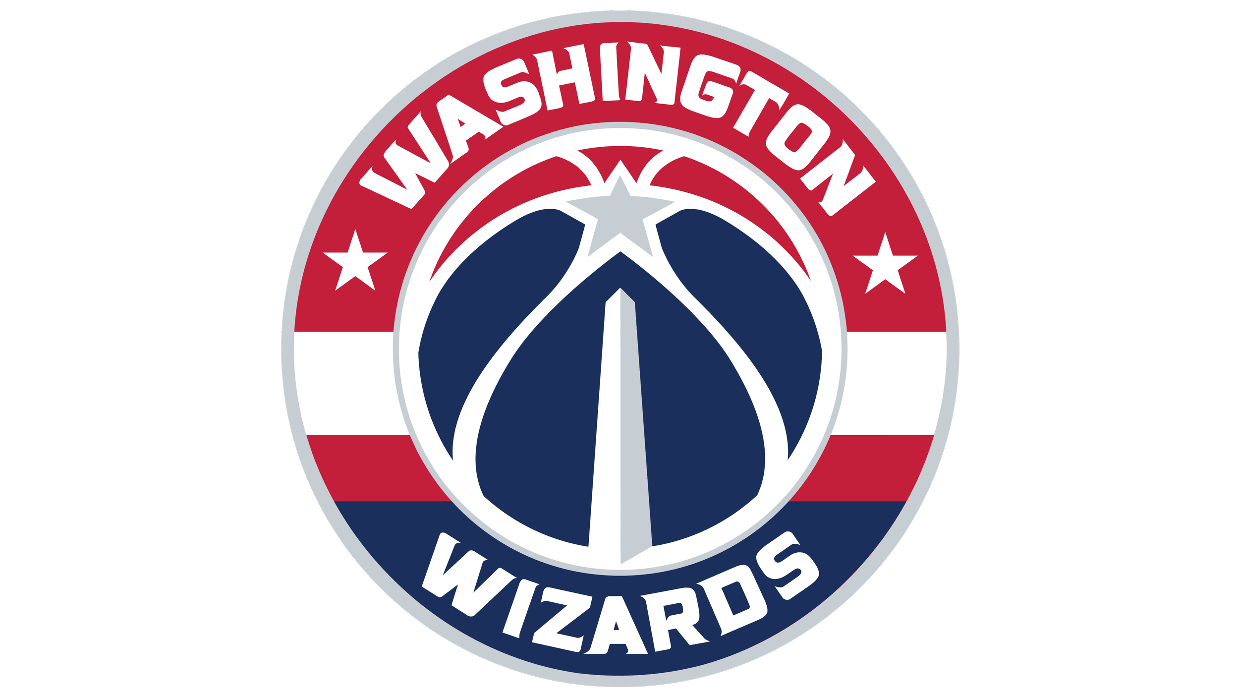 Logo of Washington Wizards, a professional basketball team, featuring a stylized basketball with a star and colors red, white, and blue.