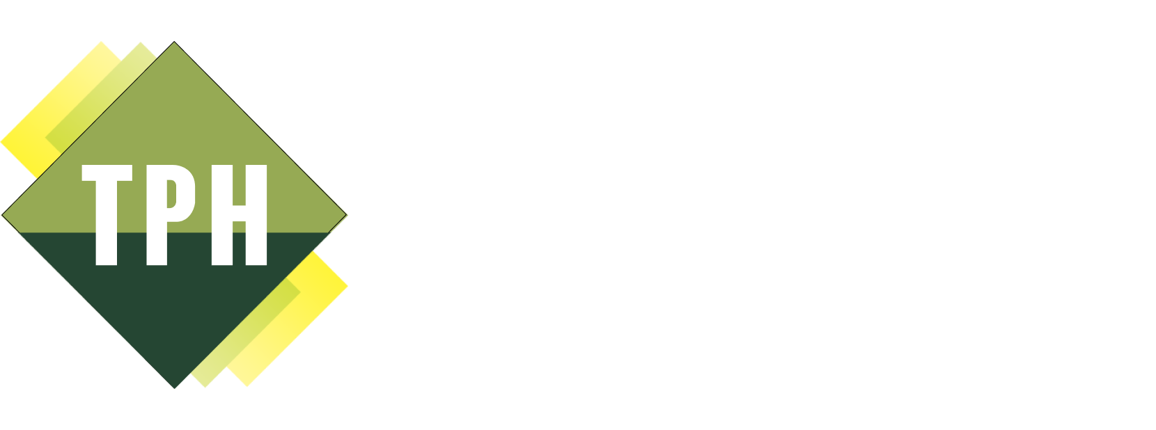 A logo with the letters 'TPH' in white on a green diamond shape, with overlapping elements in shades of green and yellow