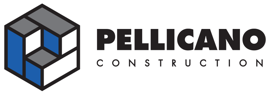 Pellicano Construction logo with a stylized 3D block cube design and company name in black text.