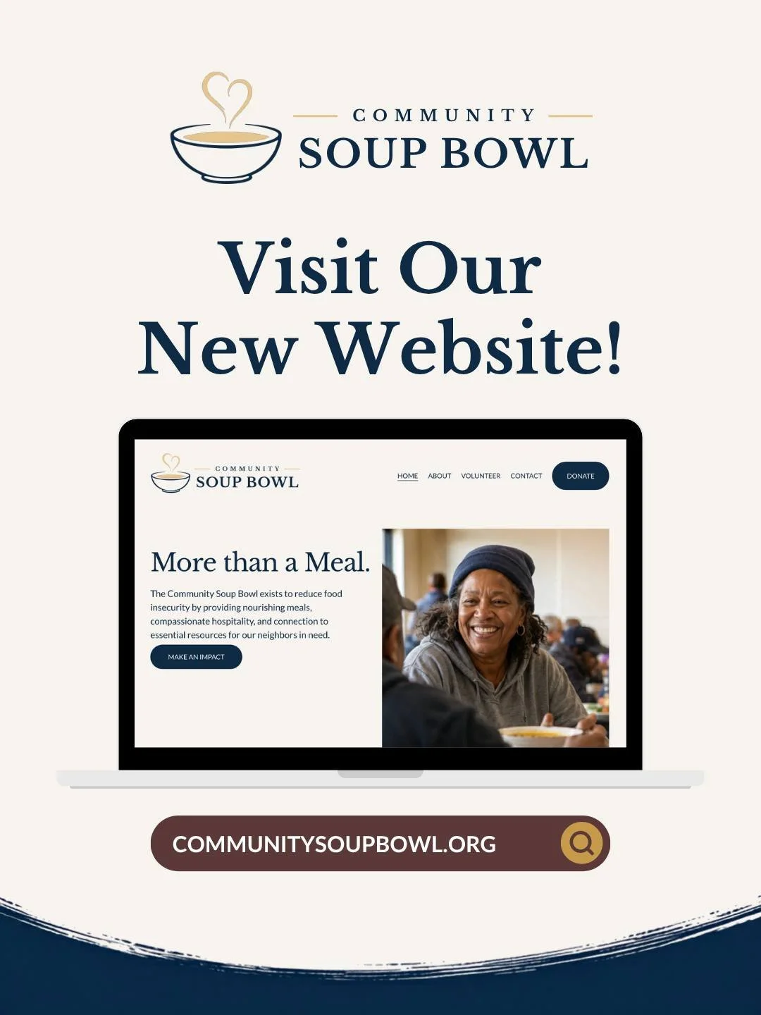 We have a new home on the web, and we'd love for you to visit. 🌐

Head over to communitysoupbowl.org to learn more about what we do, how your support makes a difference, and how you can get involved right here in Tuscaloosa.

Same mission. Same neig