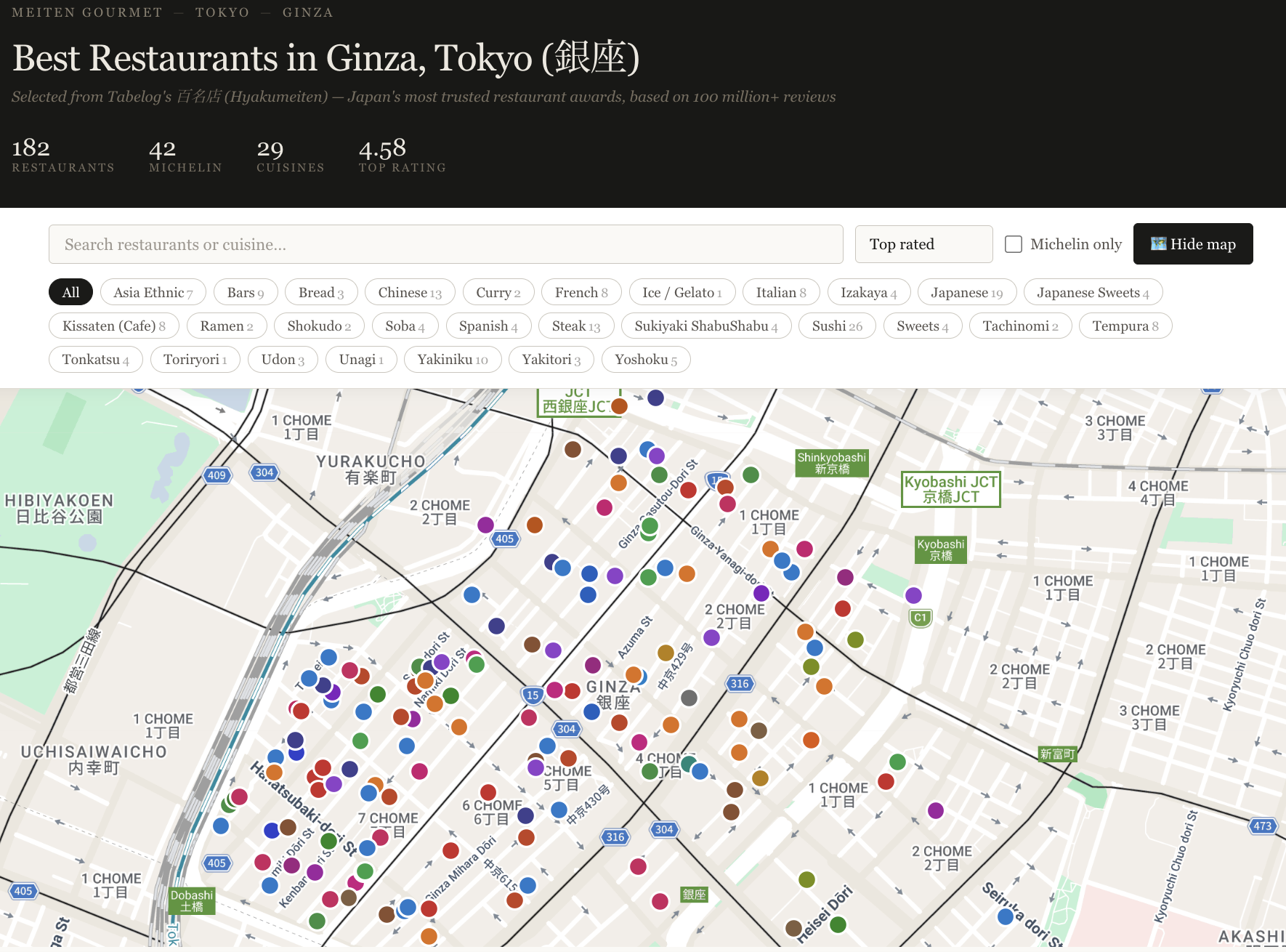Interactive map: The Best Restaurants in Ginza, Tokyo: A Complete Dining Guide
