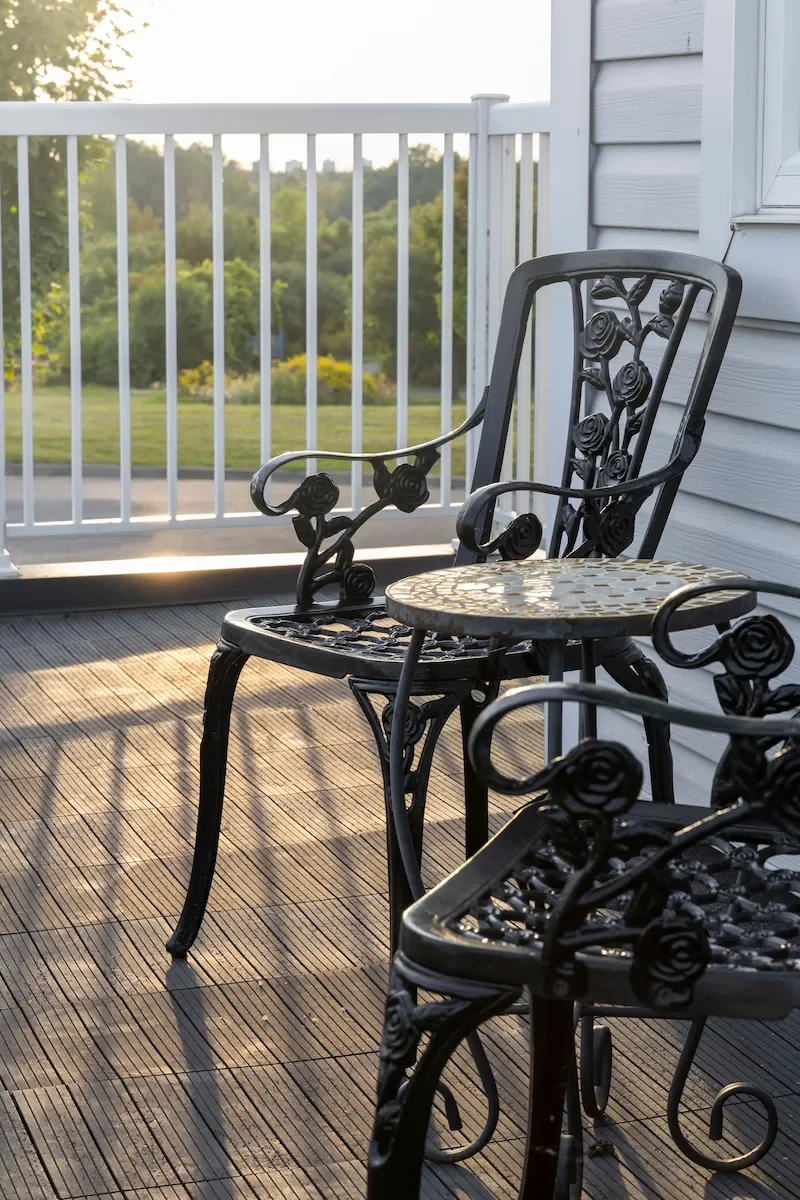 Clean backyard deck after professional soft washing service, ready for outdoor entertaining — Johnson County KS