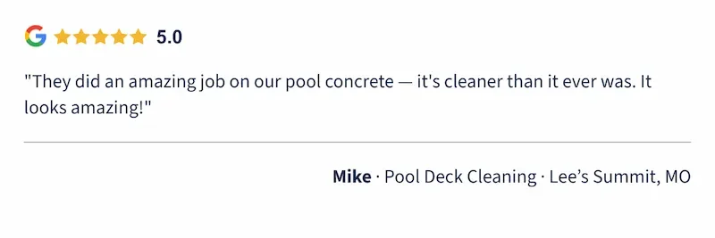 Mike 5-star Google review — concrete cleaning · Johnson County, KS
