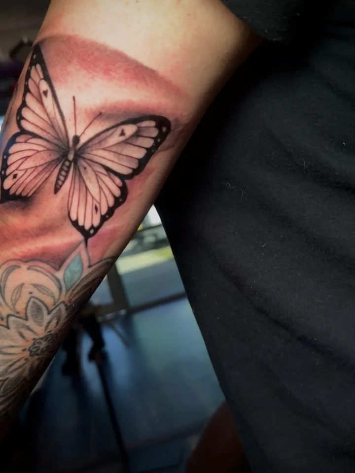 Blackngray tattoo
Butterfly&rsquo;s lilys flowers 
Armtattoosleeve
Aztlaninktattooshop
