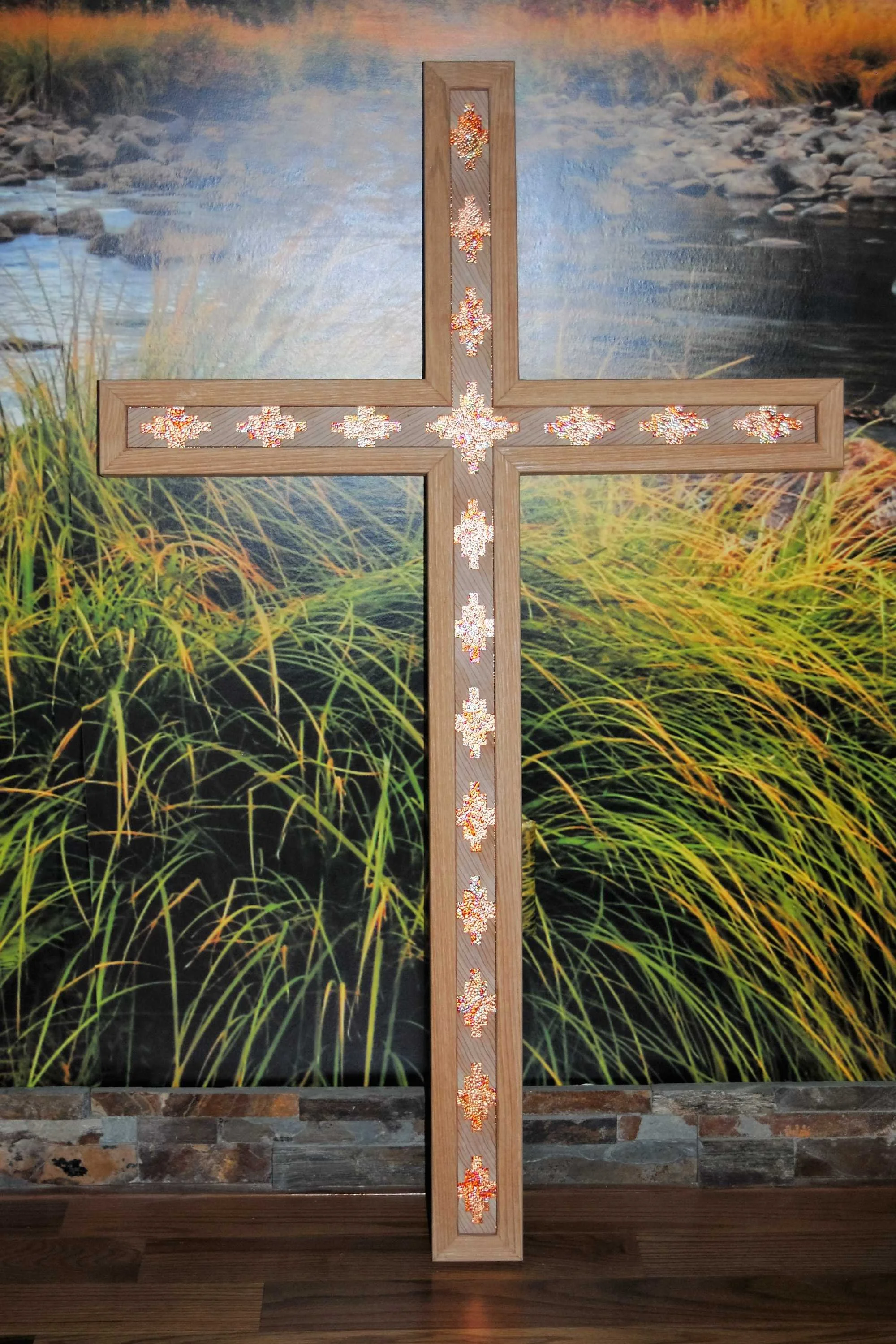 4 foot cross using Cedar lumber and Variegated Copper in background