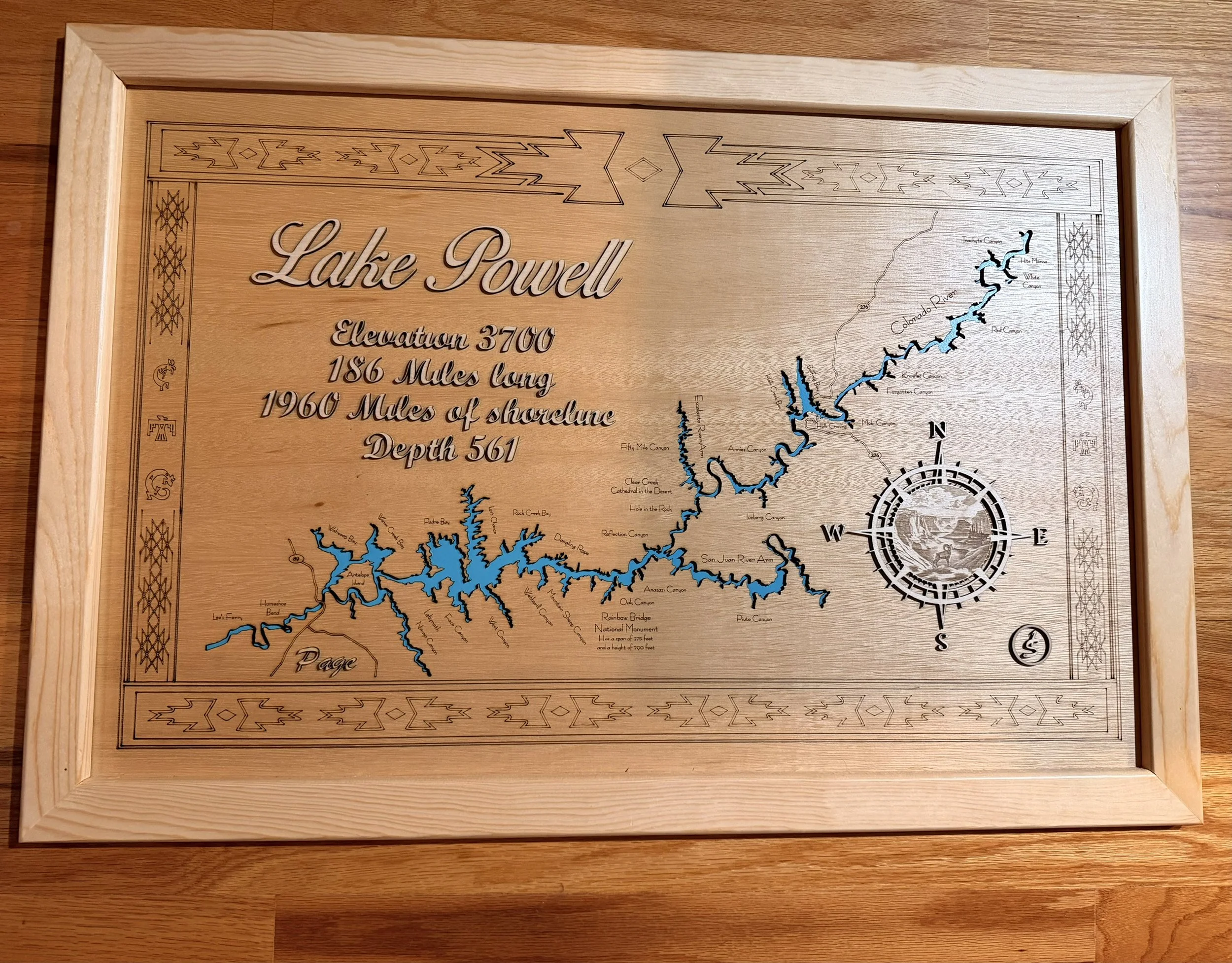 3D laser engraved Map Art of Lake Powell