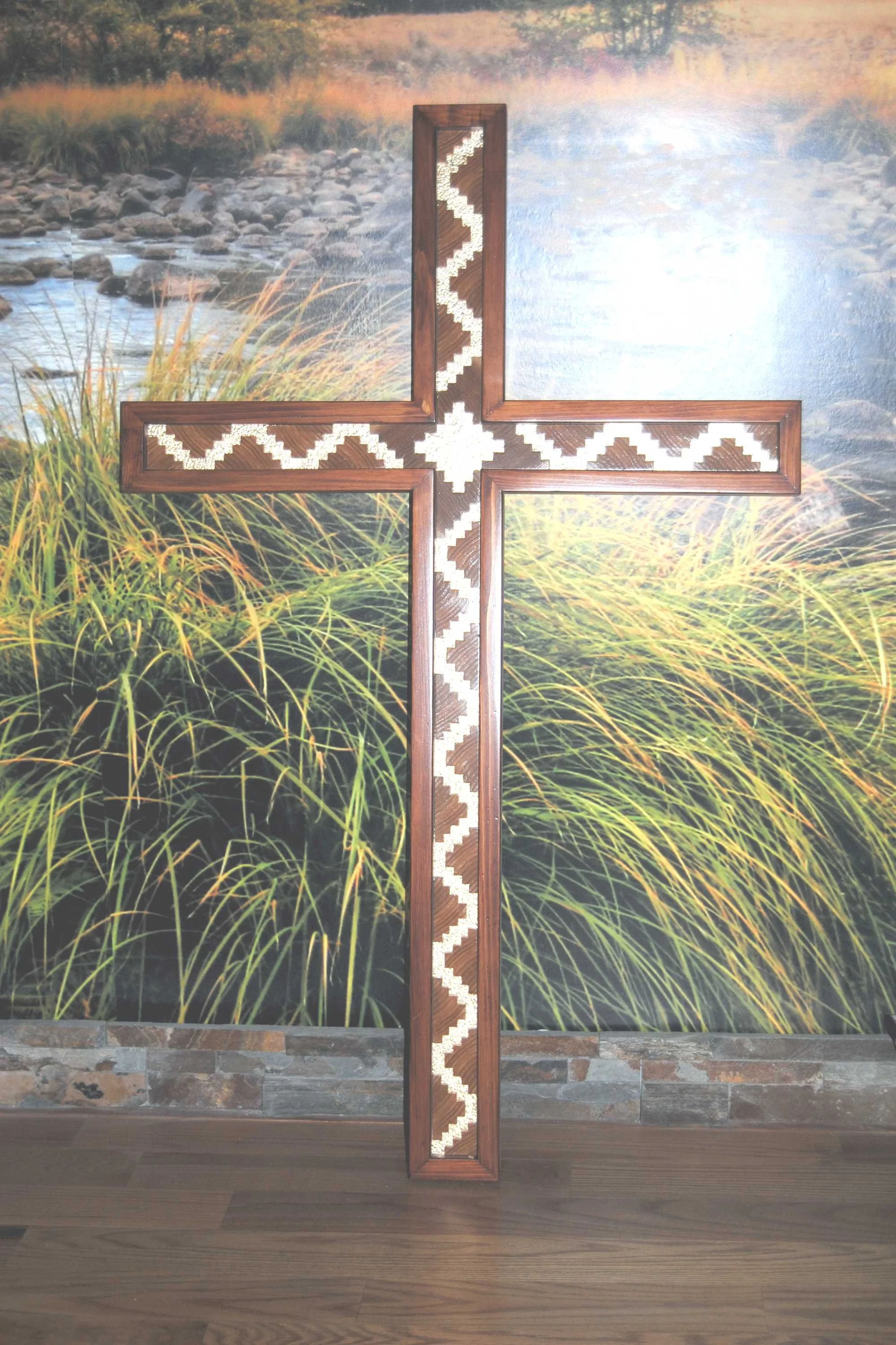 4 foot cross using Cedar lumber and Variegated Copper in background