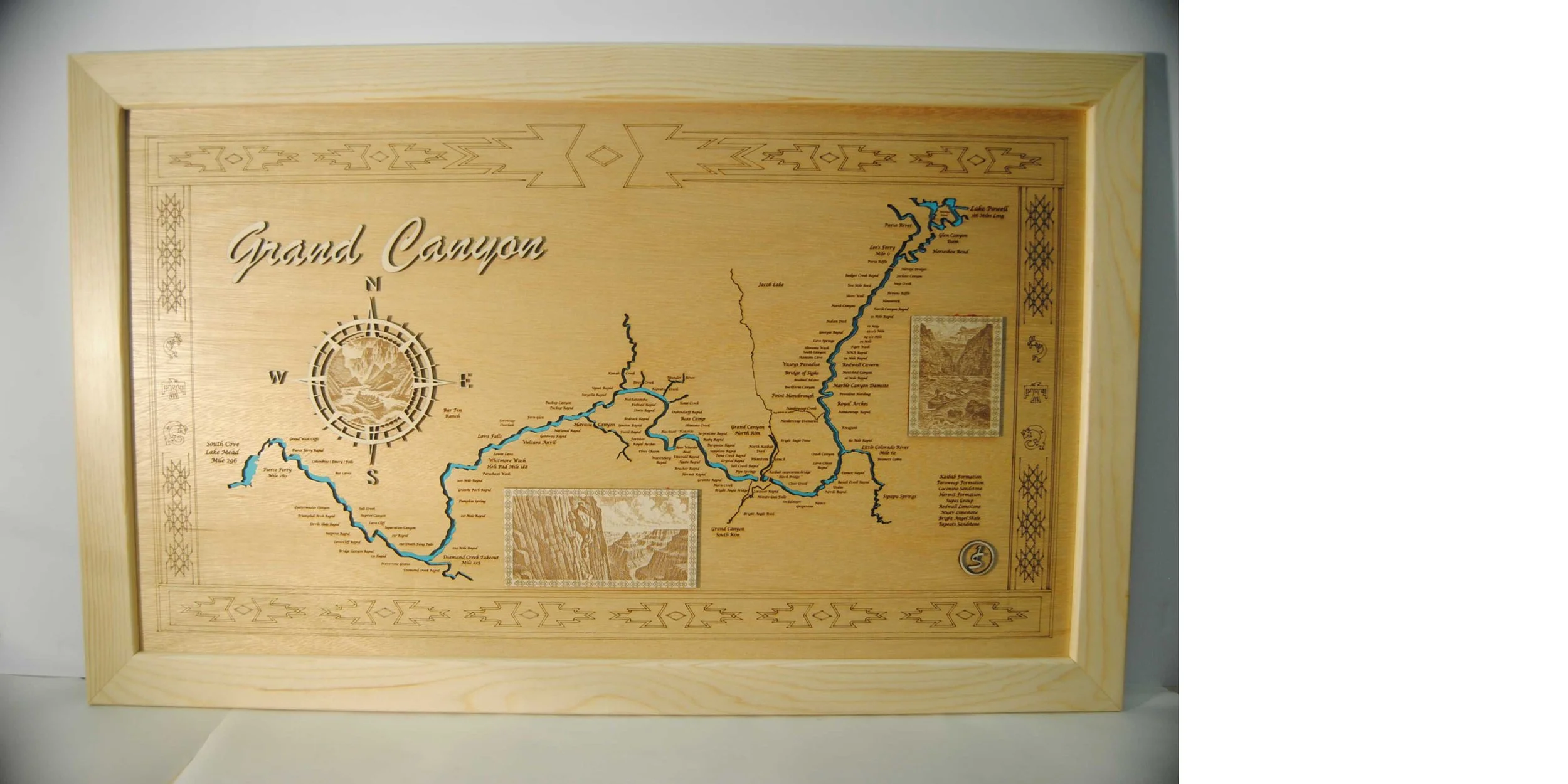 Grand Canyon map showing most of the 250 named Rapids in the 277 mile long canyon. 38 x 24 inches